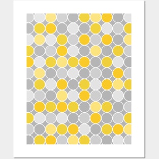 Mustard Yellow Grey and White Circles Pattern Posters and Art